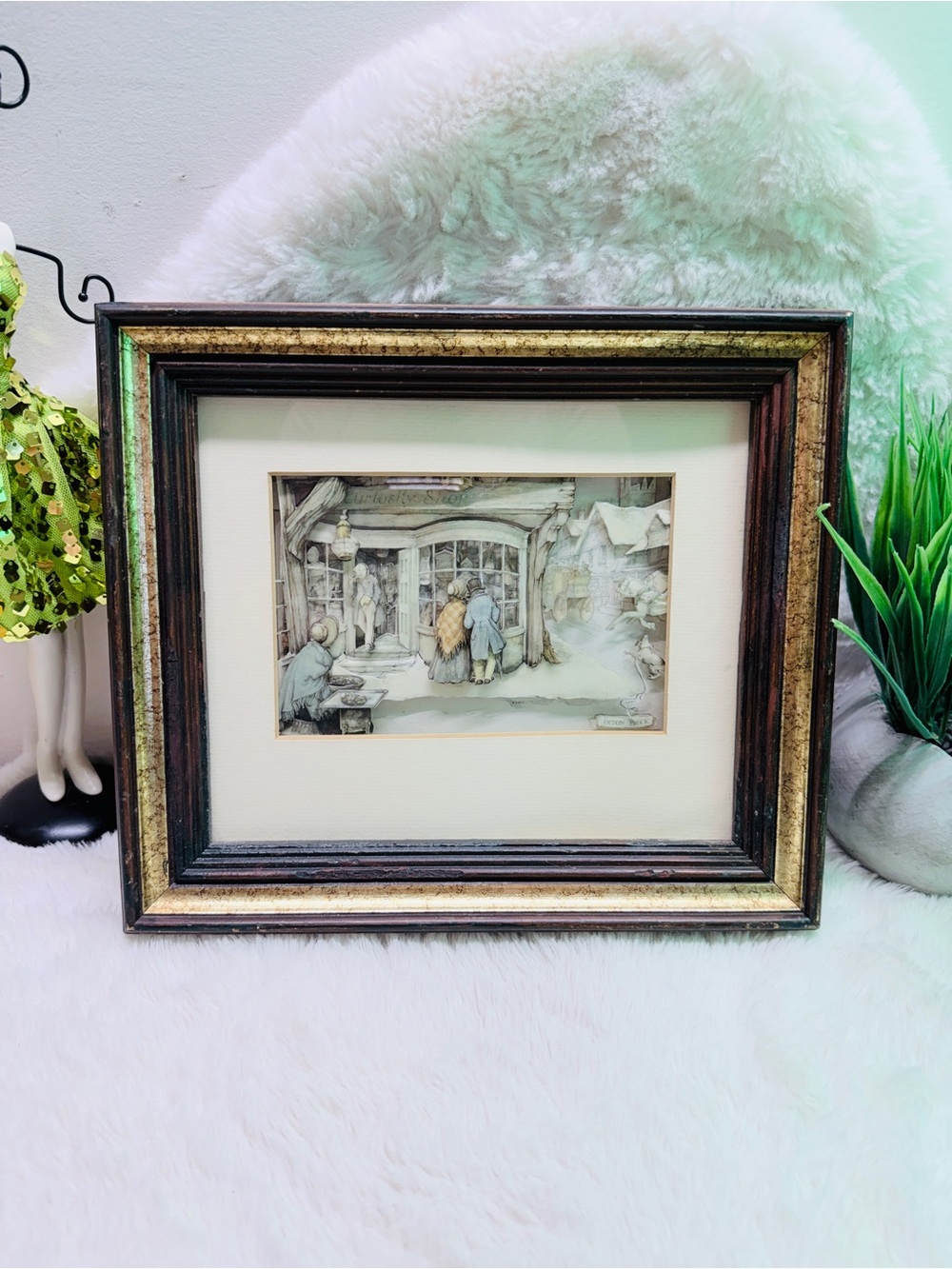 10x11.5” Vintage 3D Framed Artwork in Gold & Black by Anton Pieck 🔥